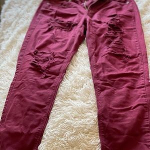 American Eagle AEO Skinny Jeans Ripped Burgundy